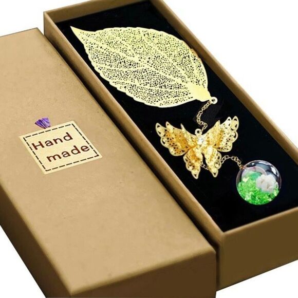 Metal Butterfly Bookmarks for Women Golden Leaf Green Ball Bookmarks New - Picture 1 of 6